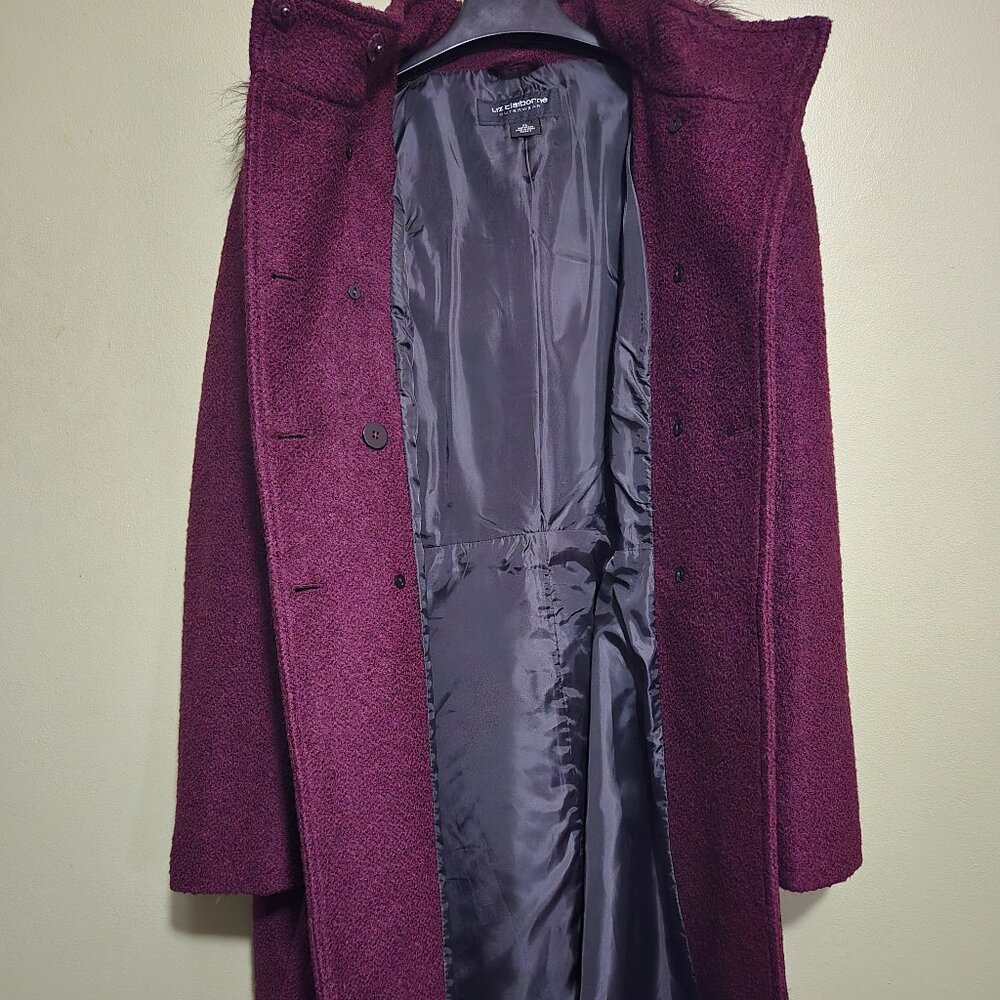 Liz Claiborne Women's Boucle Hooded Midweight Swing Coat Size XL Burgundy Wine - Picture 5 of 7